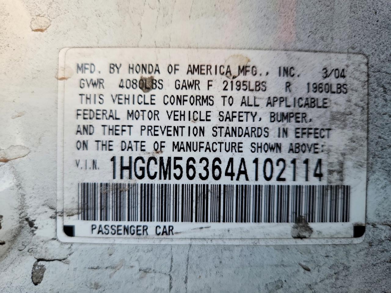 2004 HONDA ACCORD LX photo 23