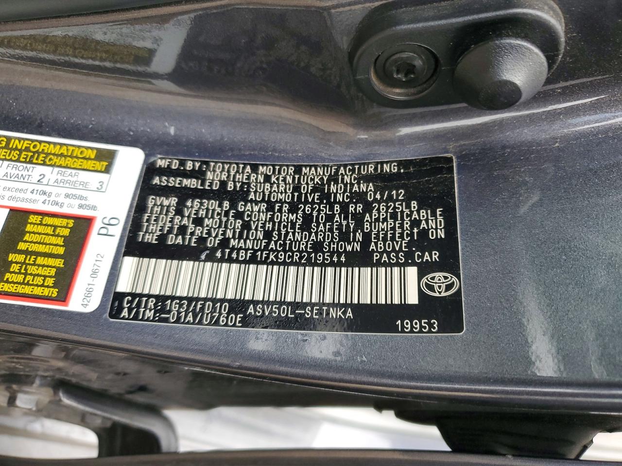 2012 TOYOTA CAMRY BASE photo 37