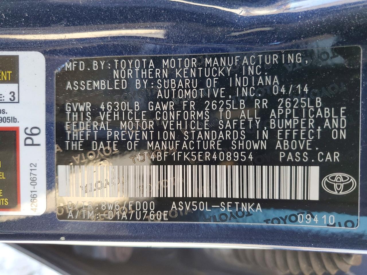 2014 TOYOTA CAMRY L photo 34