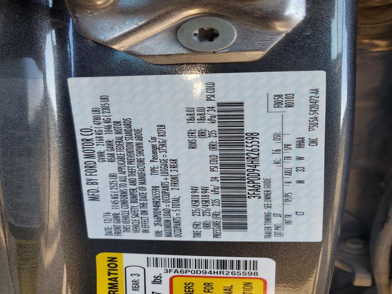 2017 FORD FUSION TITANIUM photo 34