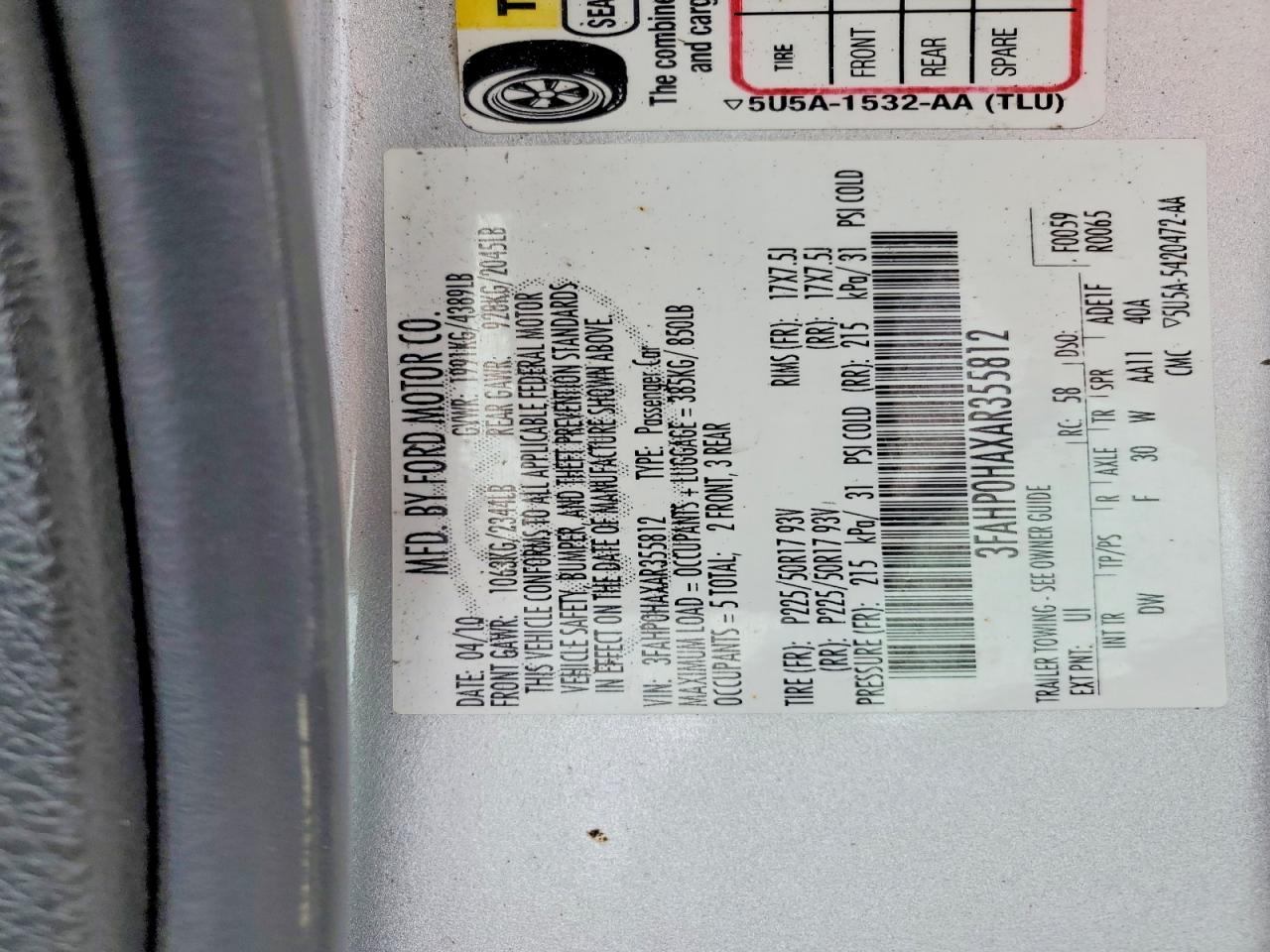 2010 FORD FUSION SE photo 34