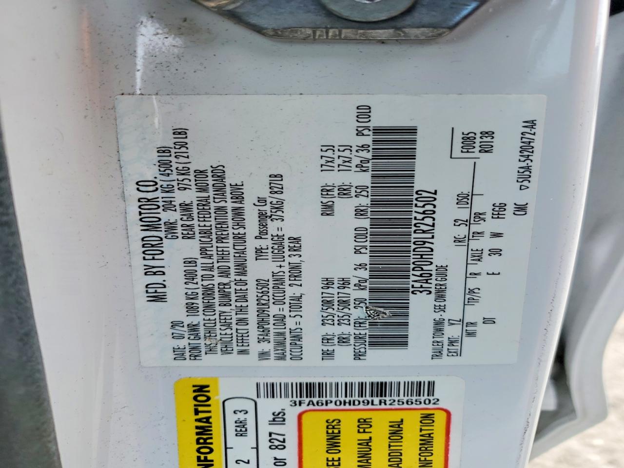 2020 FORD FUSION SE photo 12