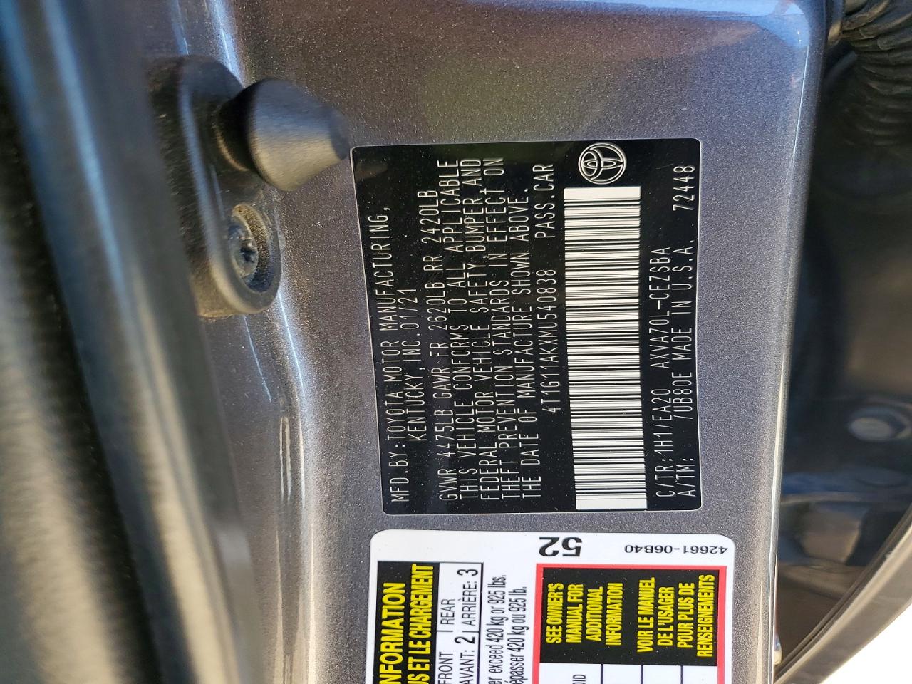 2021 TOYOTA CAMRY SE photo 12