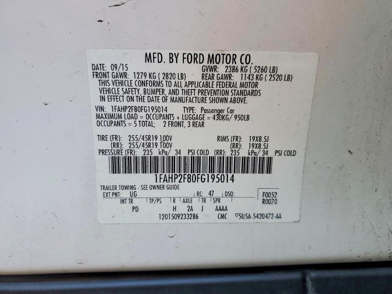 2015 FORD TAURUS LIMITED photo 23