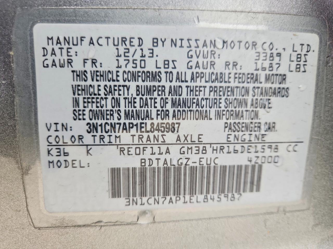 2014 NISSAN VERSA 1.6 SL photo 25