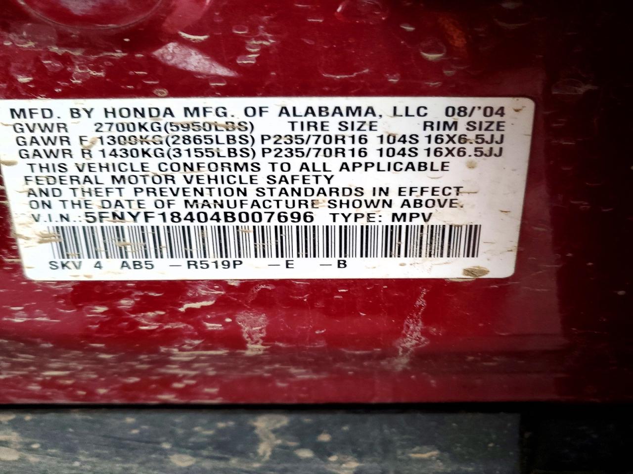 2004 HONDA PILOT EX photo 25
