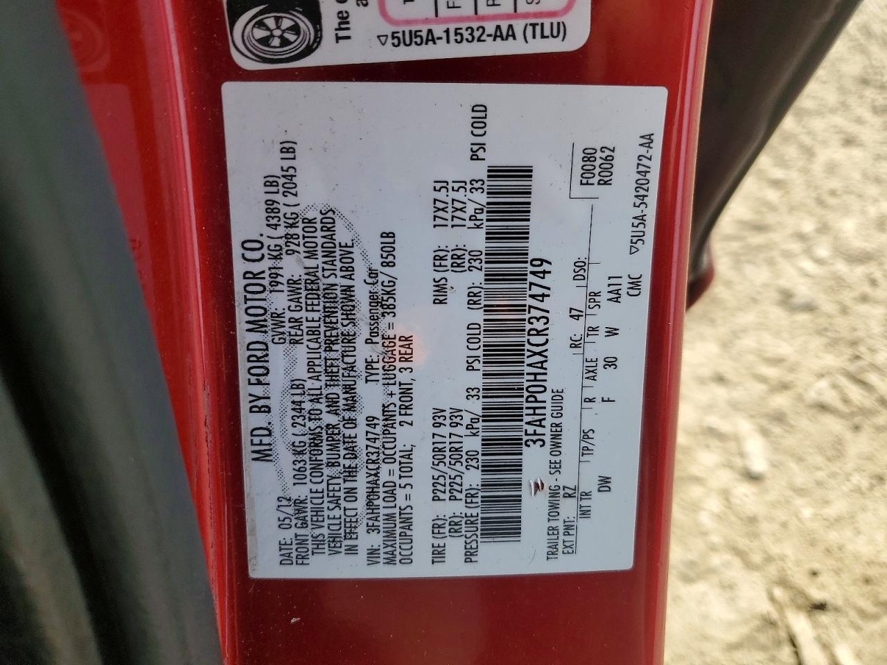 2012 FORD FUSION SE photo 23