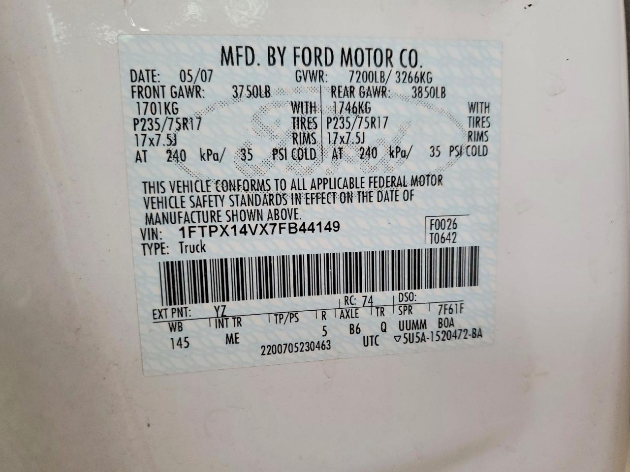 2007 FORD F150 photo 12