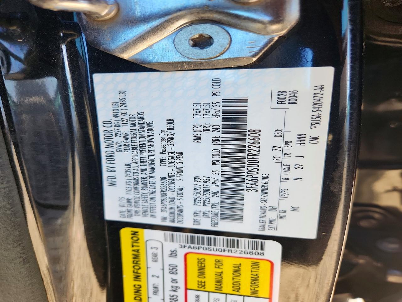 2015 FORD FUSION TITANIUM PHEV photo 12