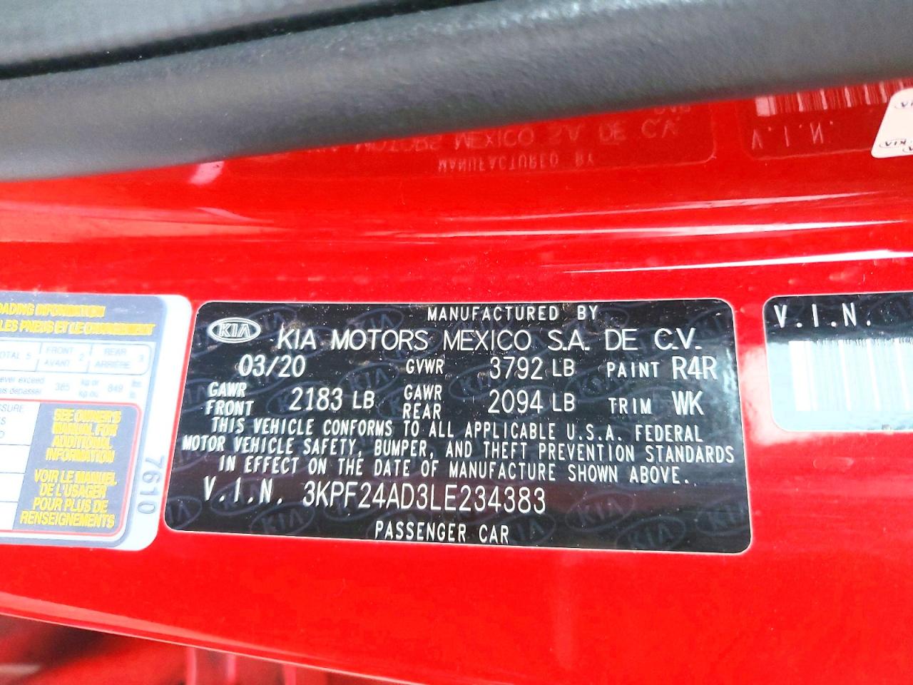 2020 KIA FORTE FE photo 25
