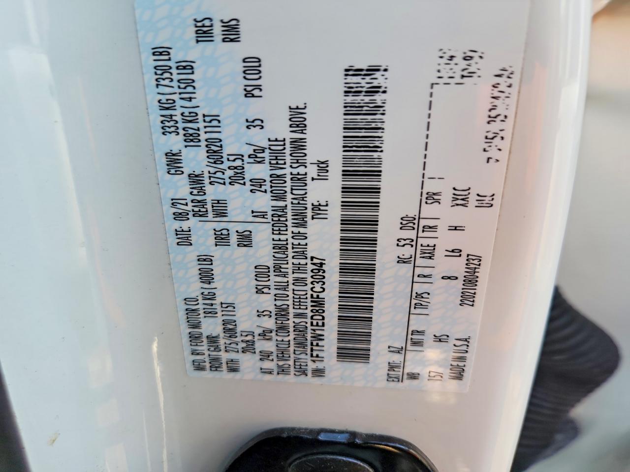 2021 FORD F150 SUPERCREW photo 12