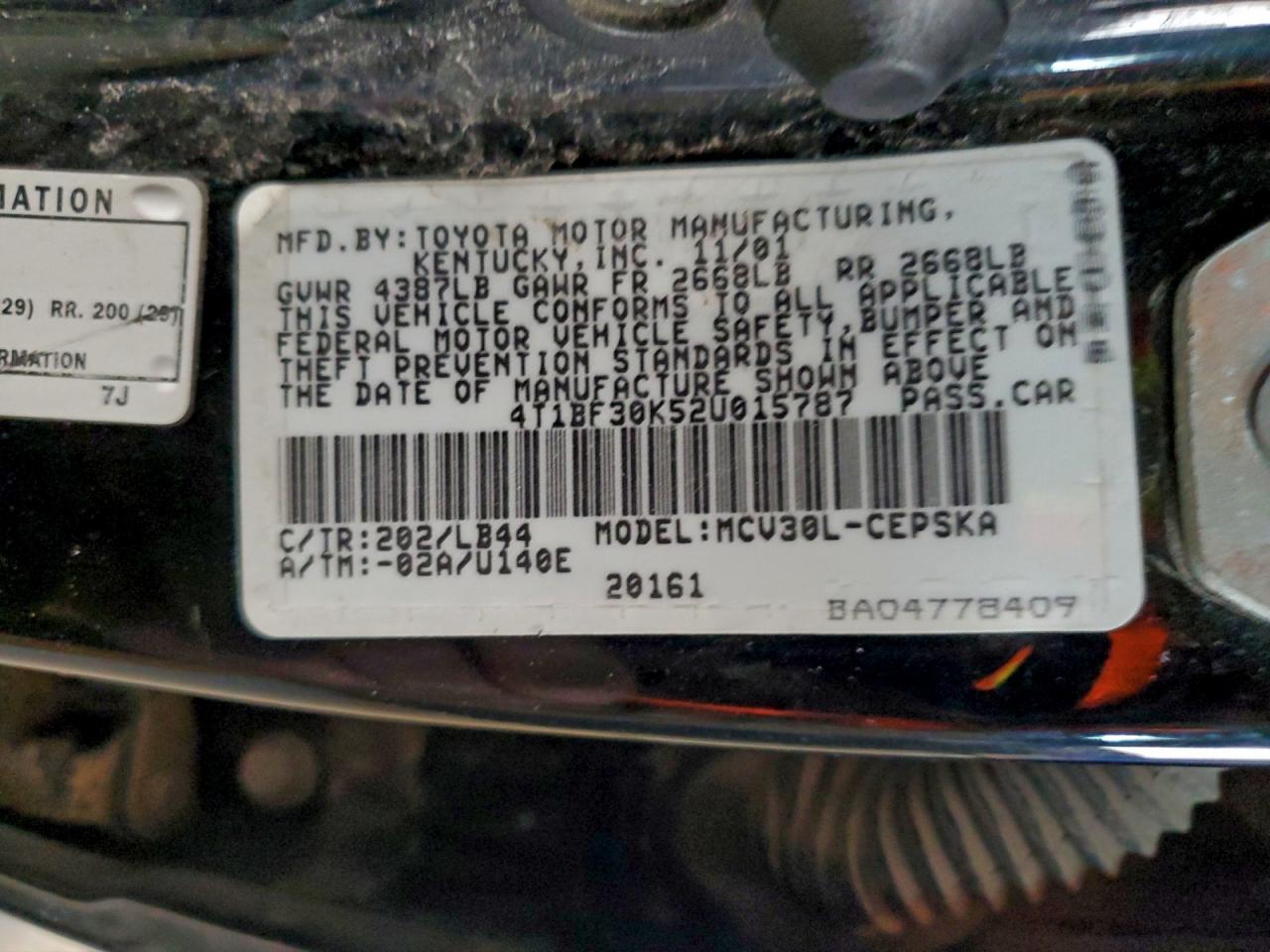 2002 TOYOTA CAMRY LE photo 12