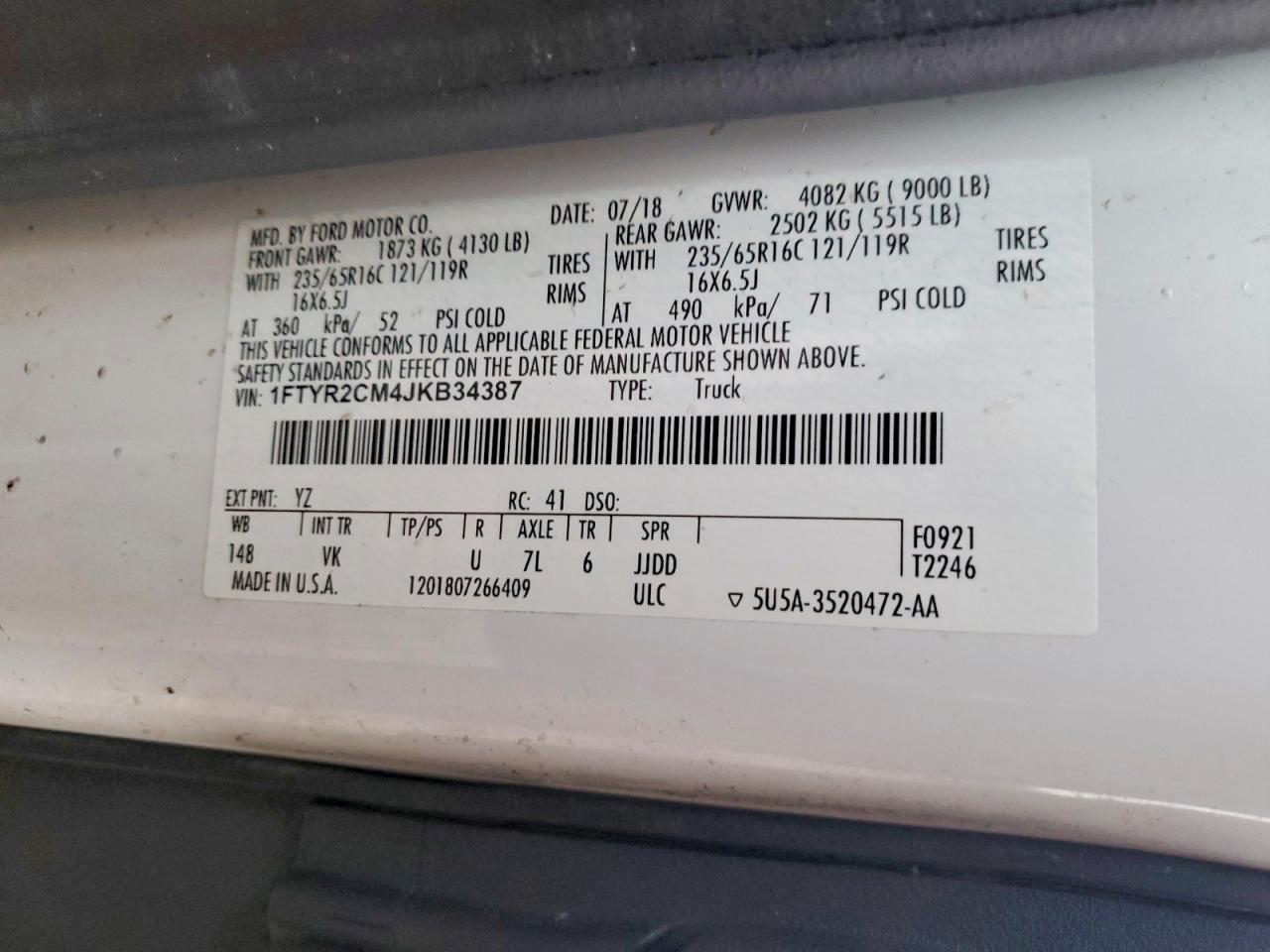 2018 FORD TRANSIT T-250 photo 23