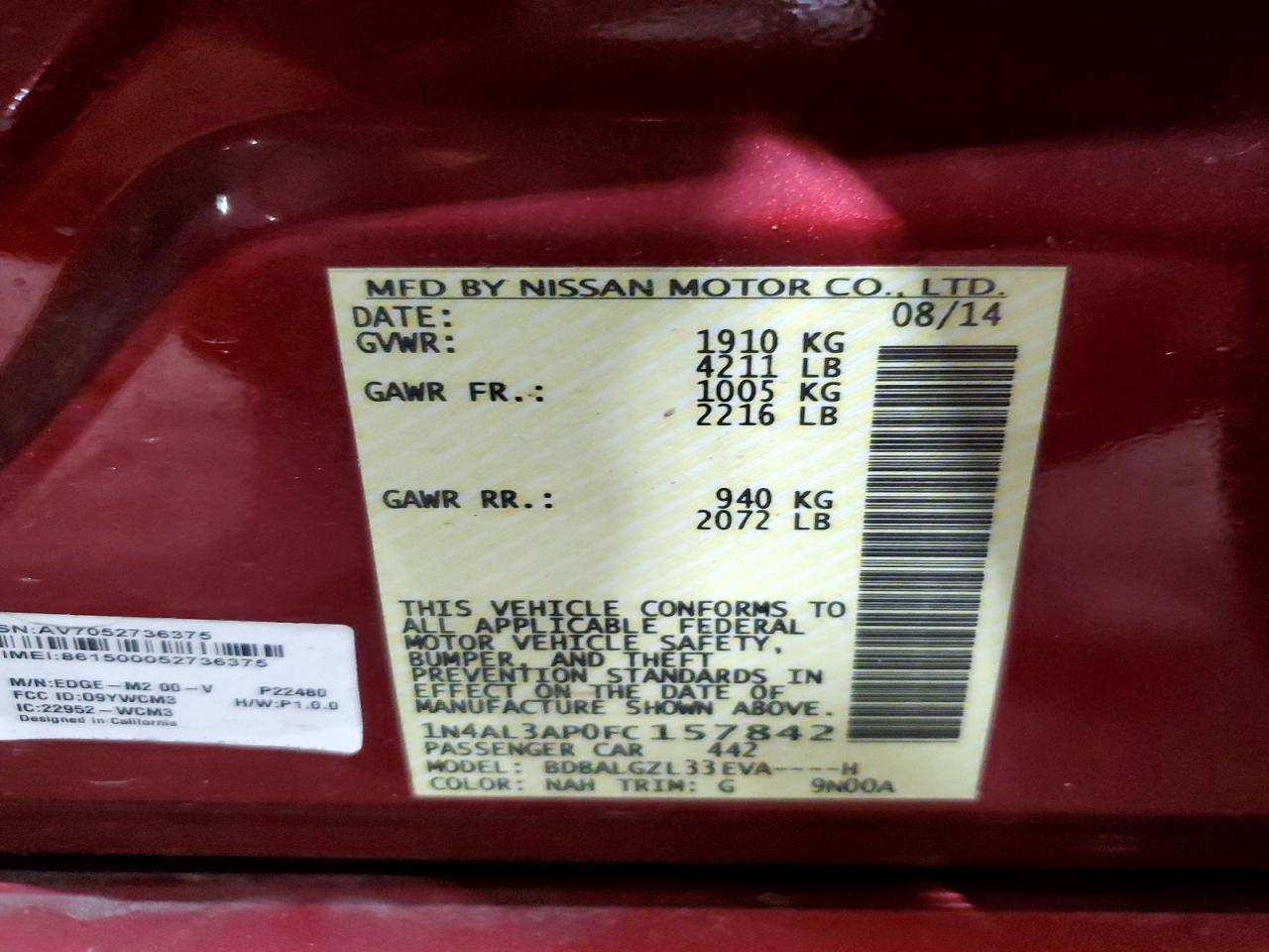 2015 NISSAN ALTIMA 2.5 photo 12