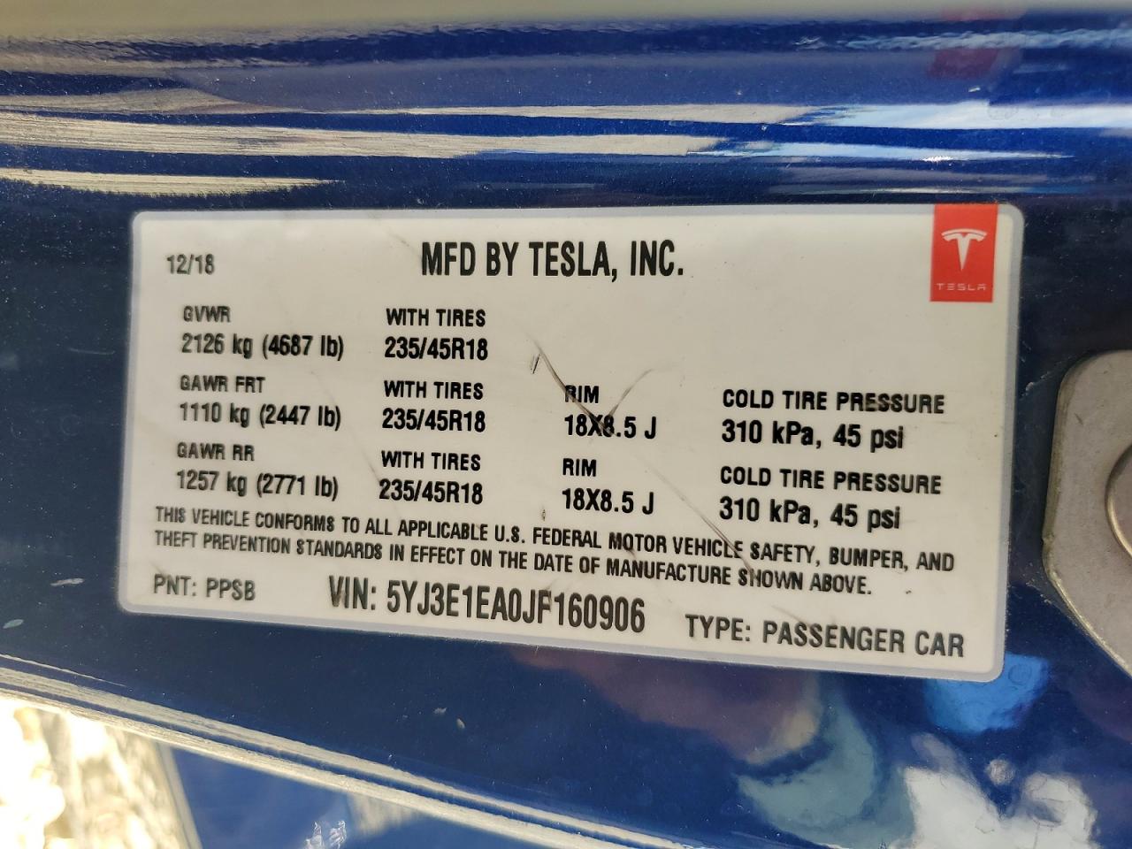 2018 TESLA MODEL 3 photo 25