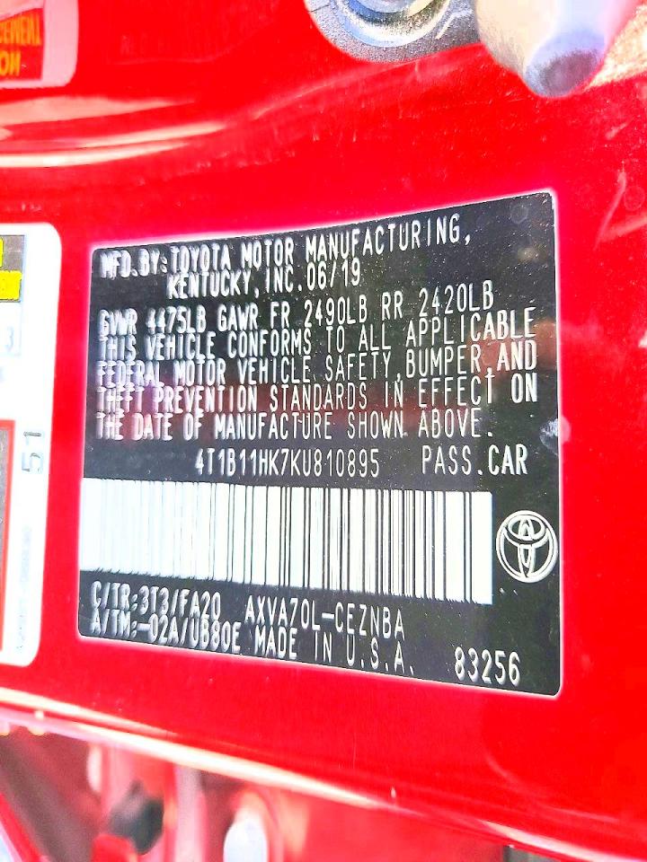 2019 TOYOTA CAMRY L photo 12