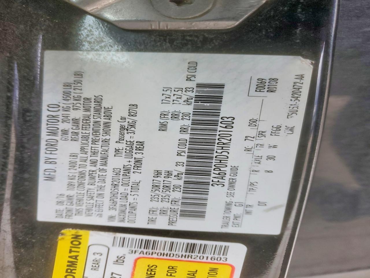 2017 FORD FUSION SE photo 25