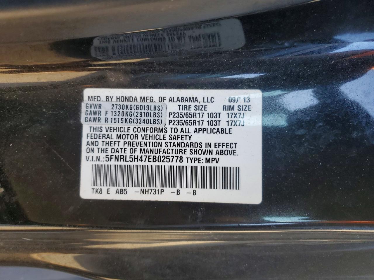 2014 HONDA ODYSSEY EX photo 25