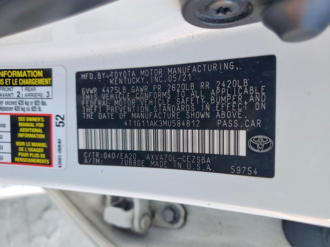 2021 TOYOTA CAMRY SE photo 12