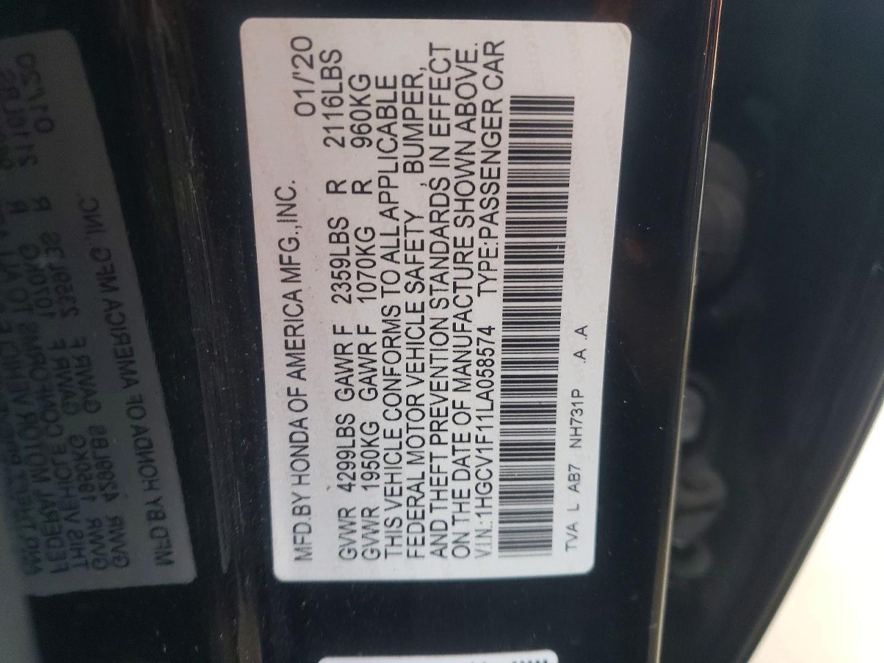 2020 HONDA ACCORD LX photo 12