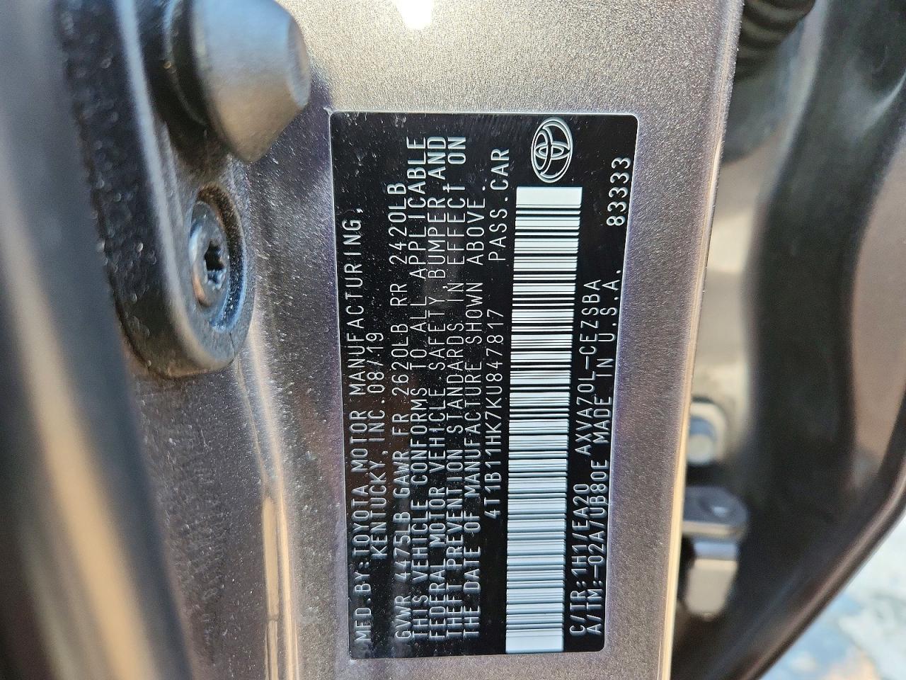 2019 TOYOTA CAMRY L photo 23