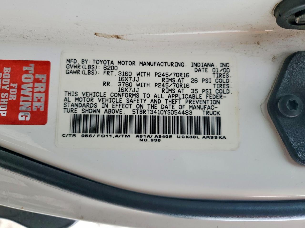 2000 TOYOTA TUNDRA SR5 photo 12