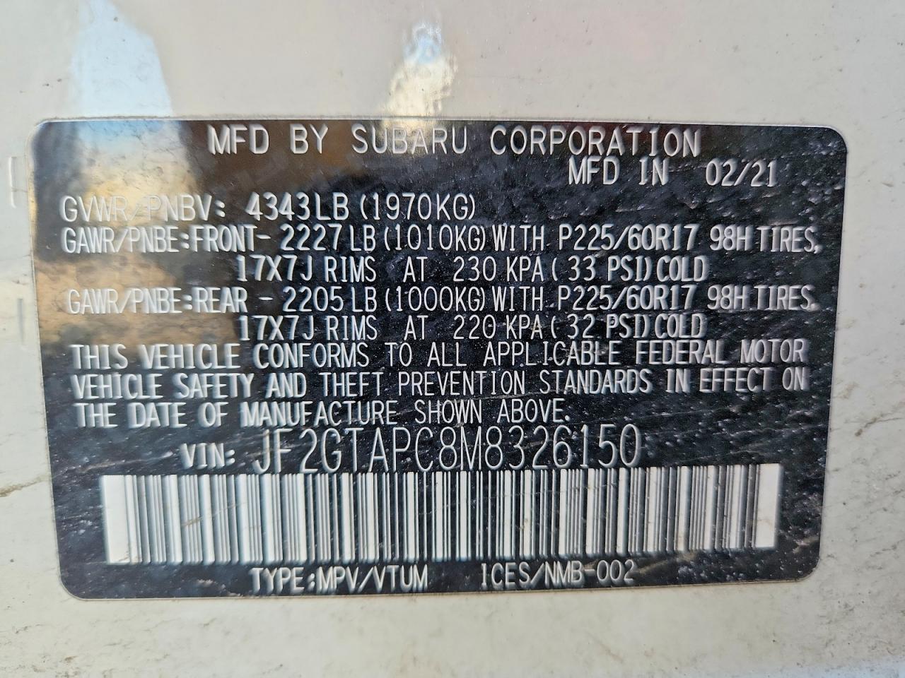 2021 SUBARU CROSSTREK PREMIUM photo 12
