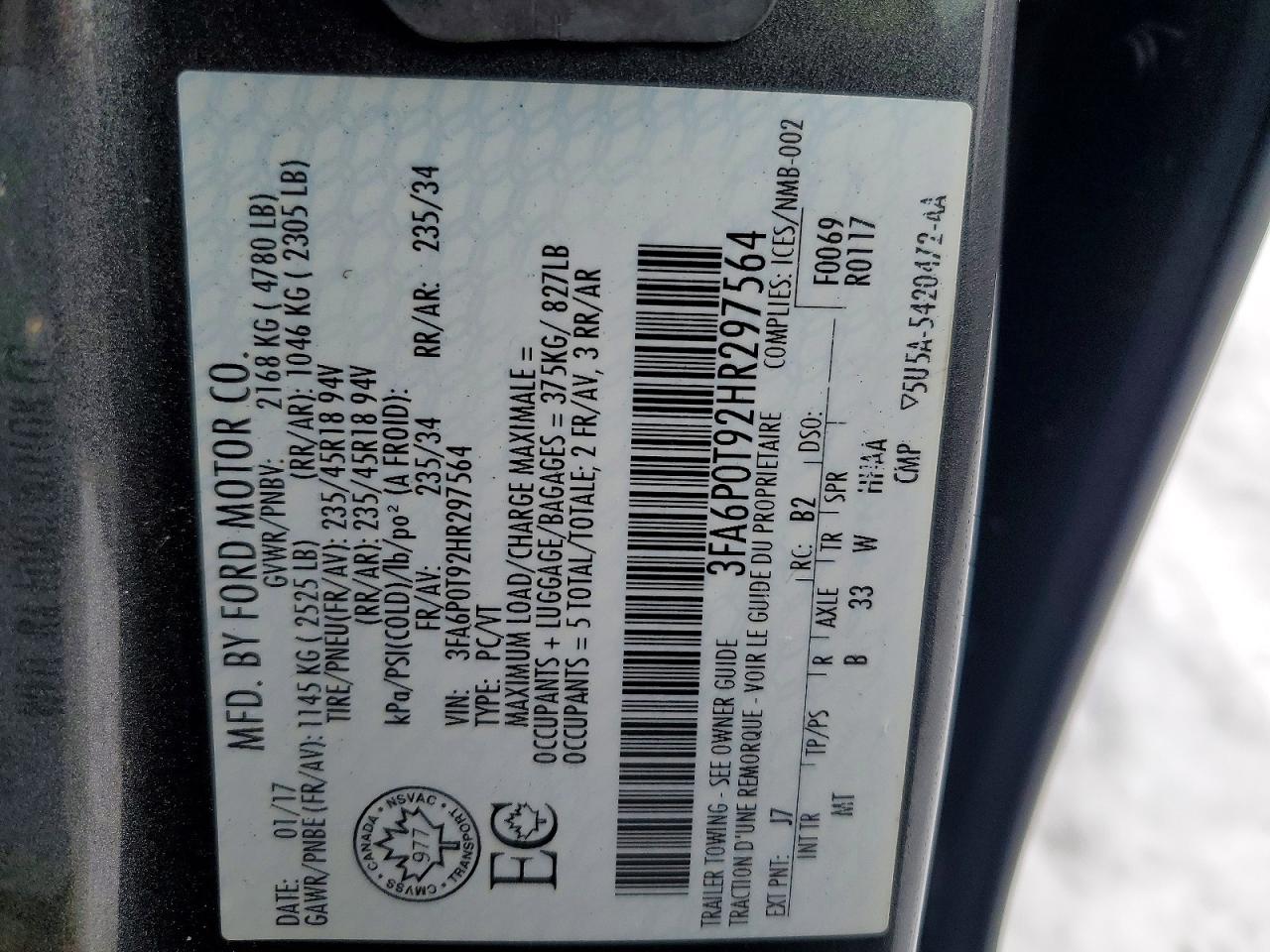 2017 FORD FUSION SE photo 13