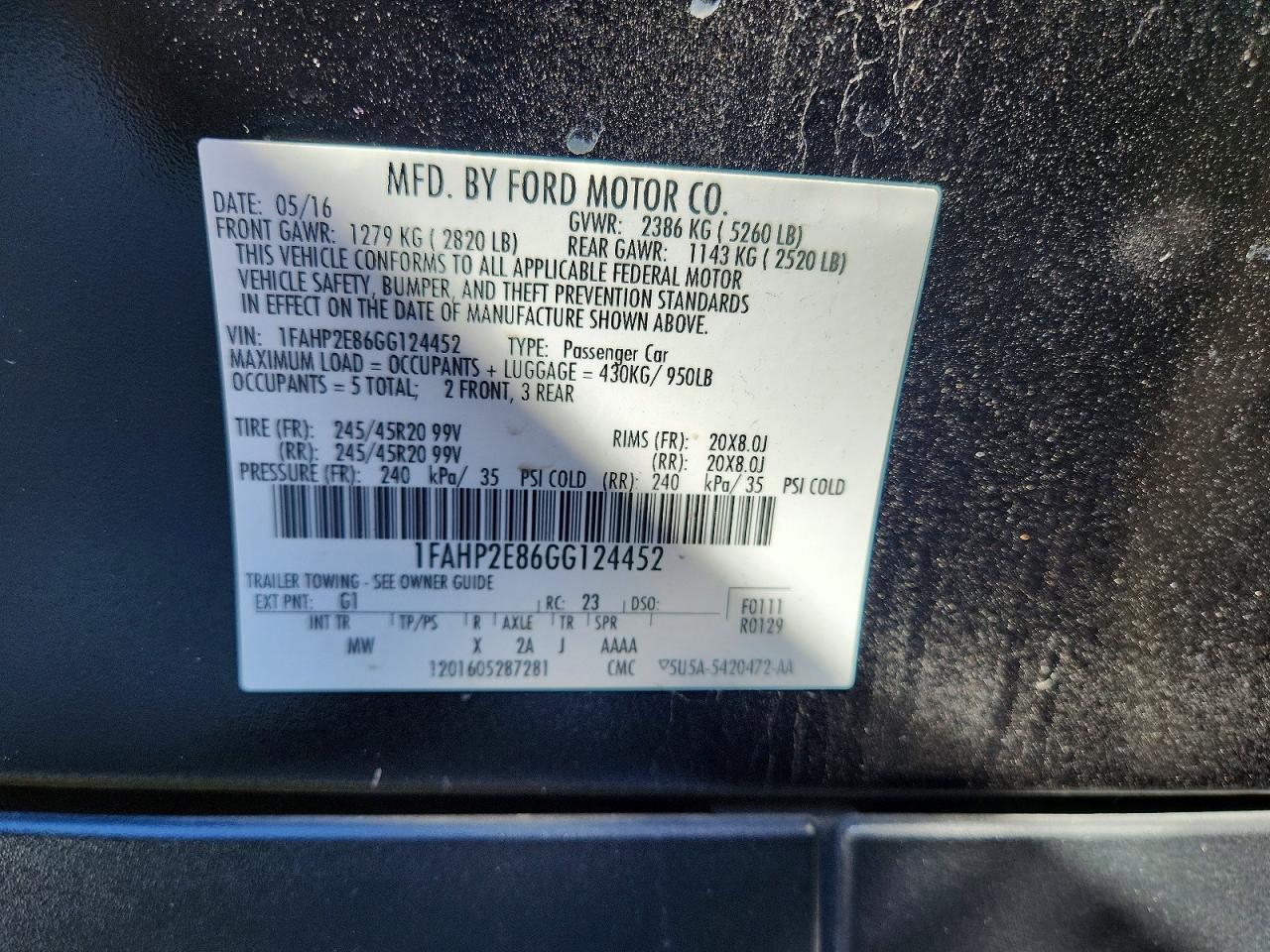 2016 FORD TAURUS SEL photo 23