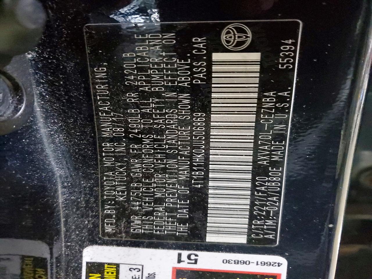 2018 TOYOTA CAMRY LE photo 12