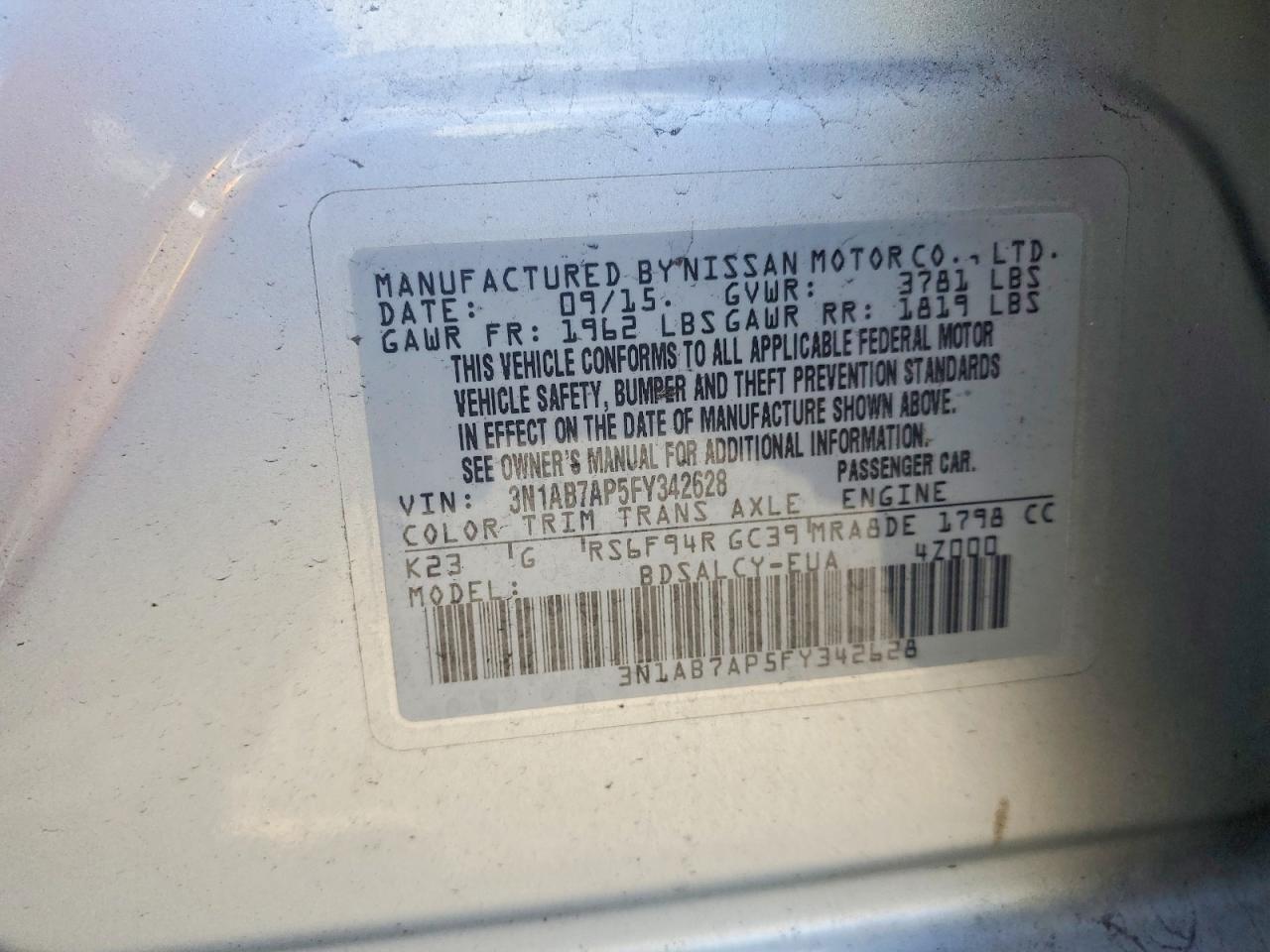 2015 NISSAN SENTRA S photo 34
