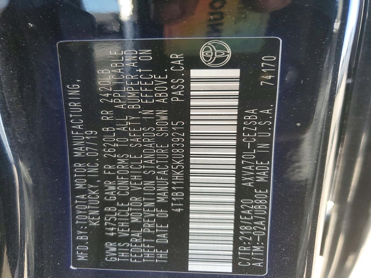 2019 TOYOTA CAMRY L photo 34