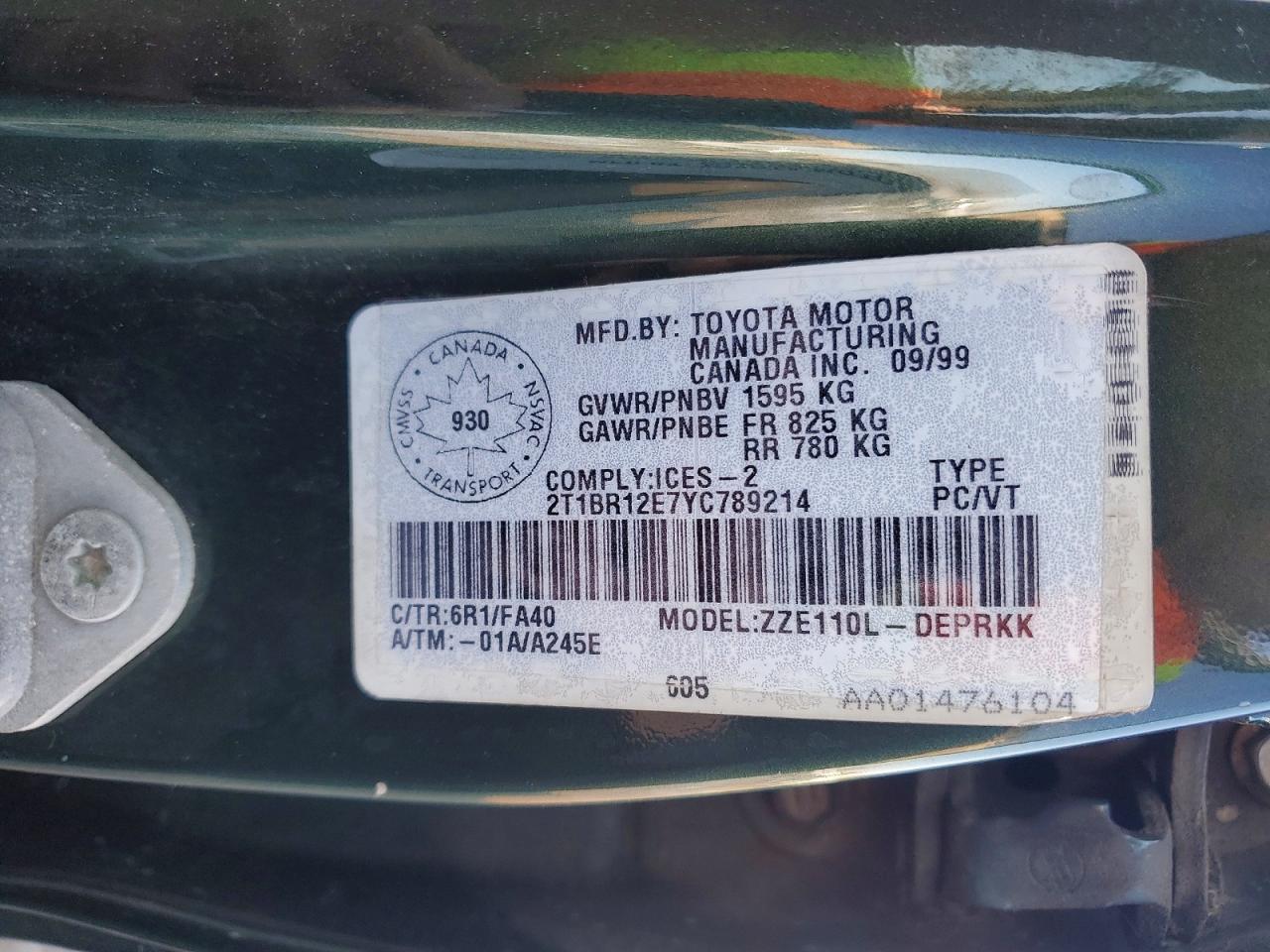 2000 TOYOTA COROLLA VE photo 12