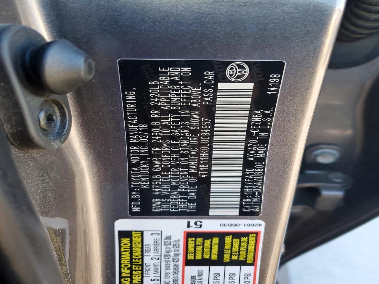 2018 TOYOTA CAMRY L photo 12
