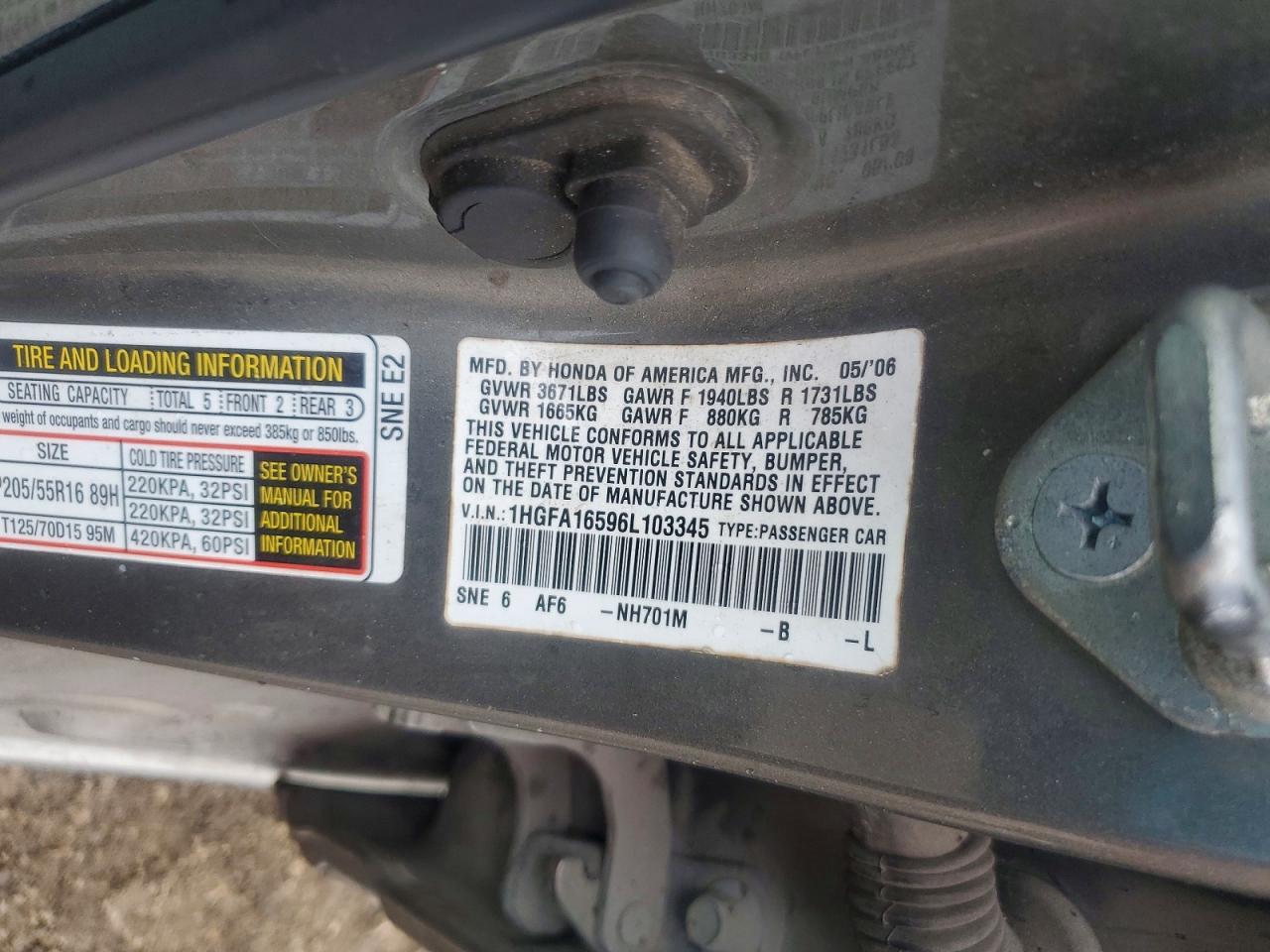 2006 HONDA CIVIC LX photo 23