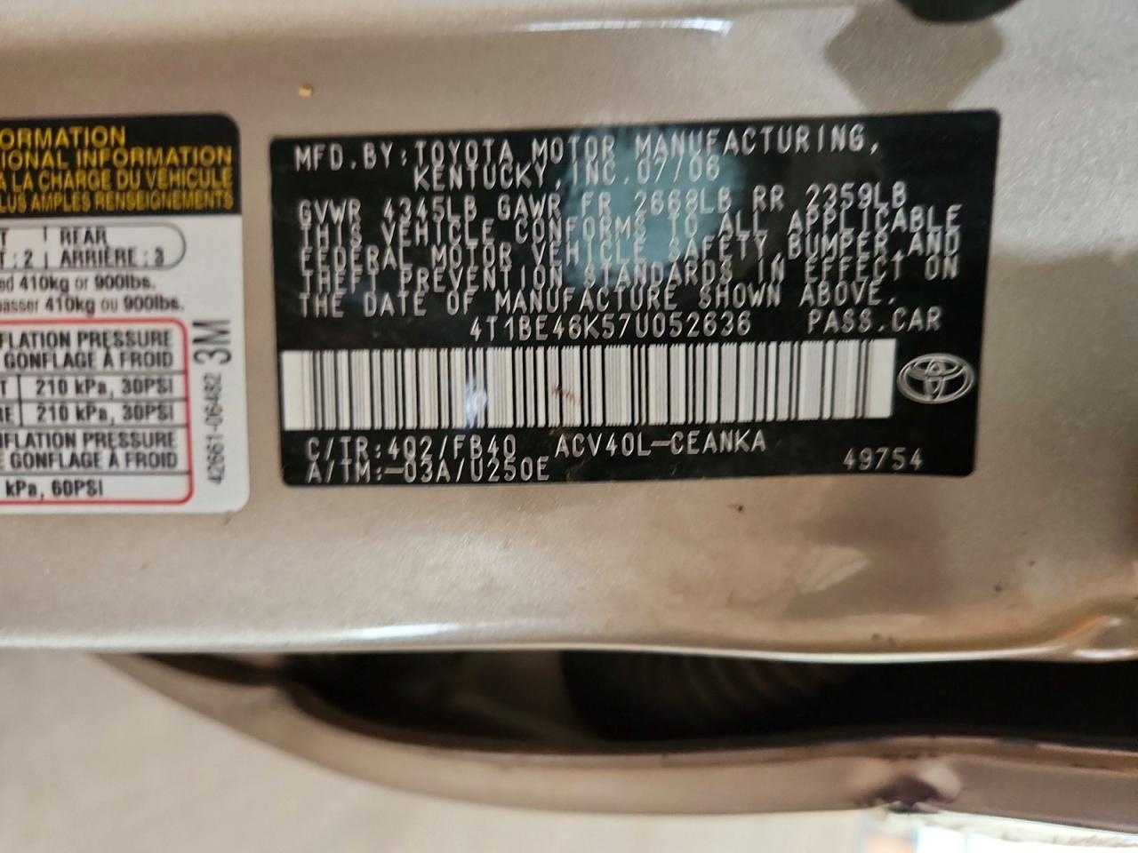 2007 TOYOTA CAMRY CE photo 23