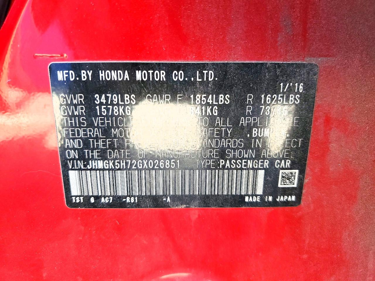 2016 HONDA FIT EX photo 34