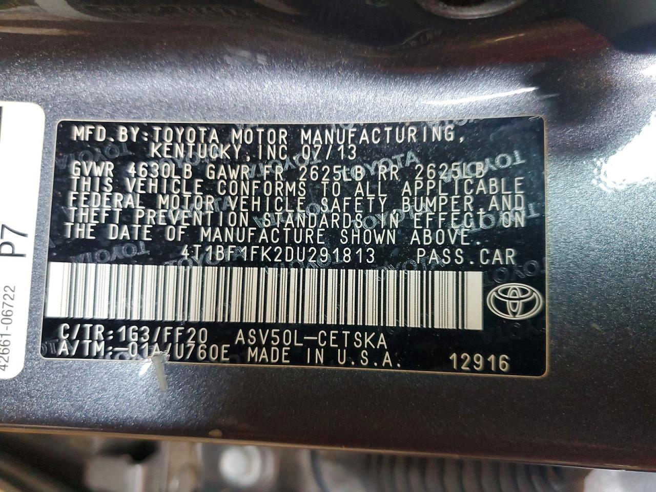 2013 TOYOTA CAMRY L photo 34