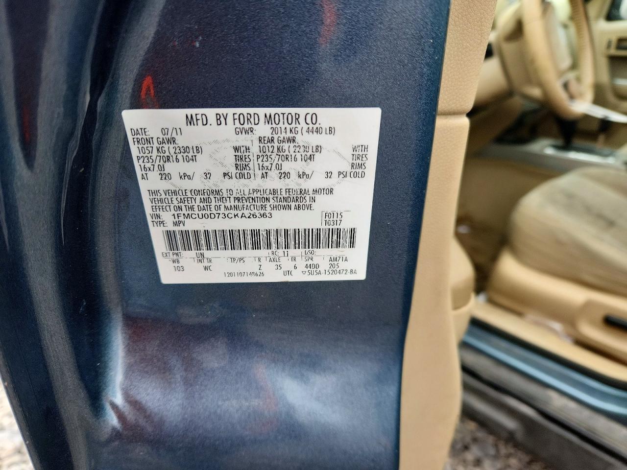 2012 FORD ESCAPE XLT photo 12
