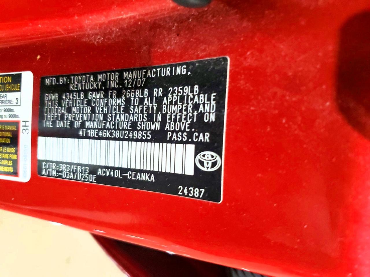 2008 TOYOTA CAMRY LE photo 12