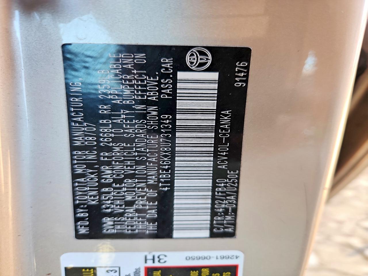 2008 TOYOTA CAMRY CE photo 12