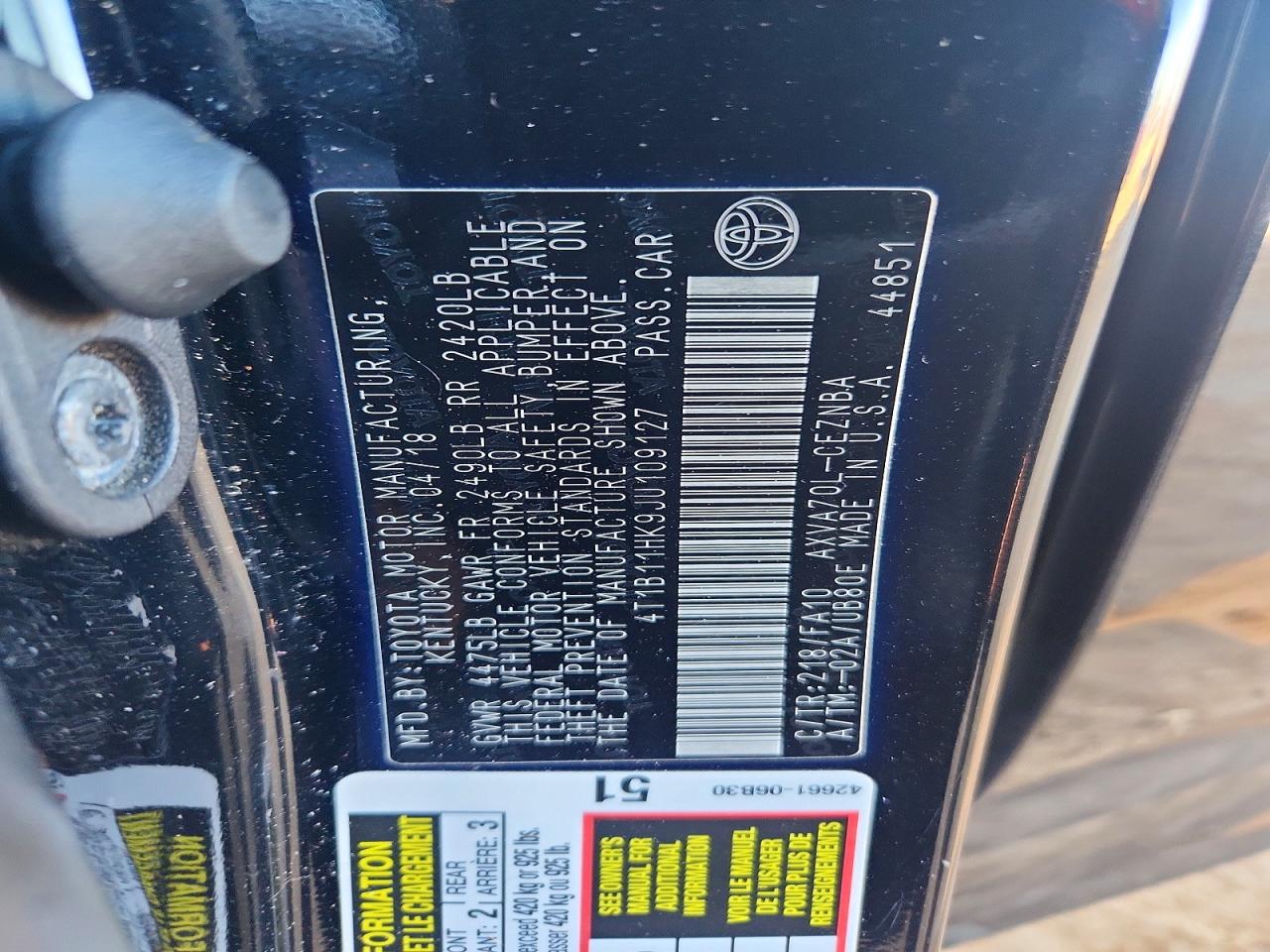 2018 TOYOTA CAMRY L photo 13