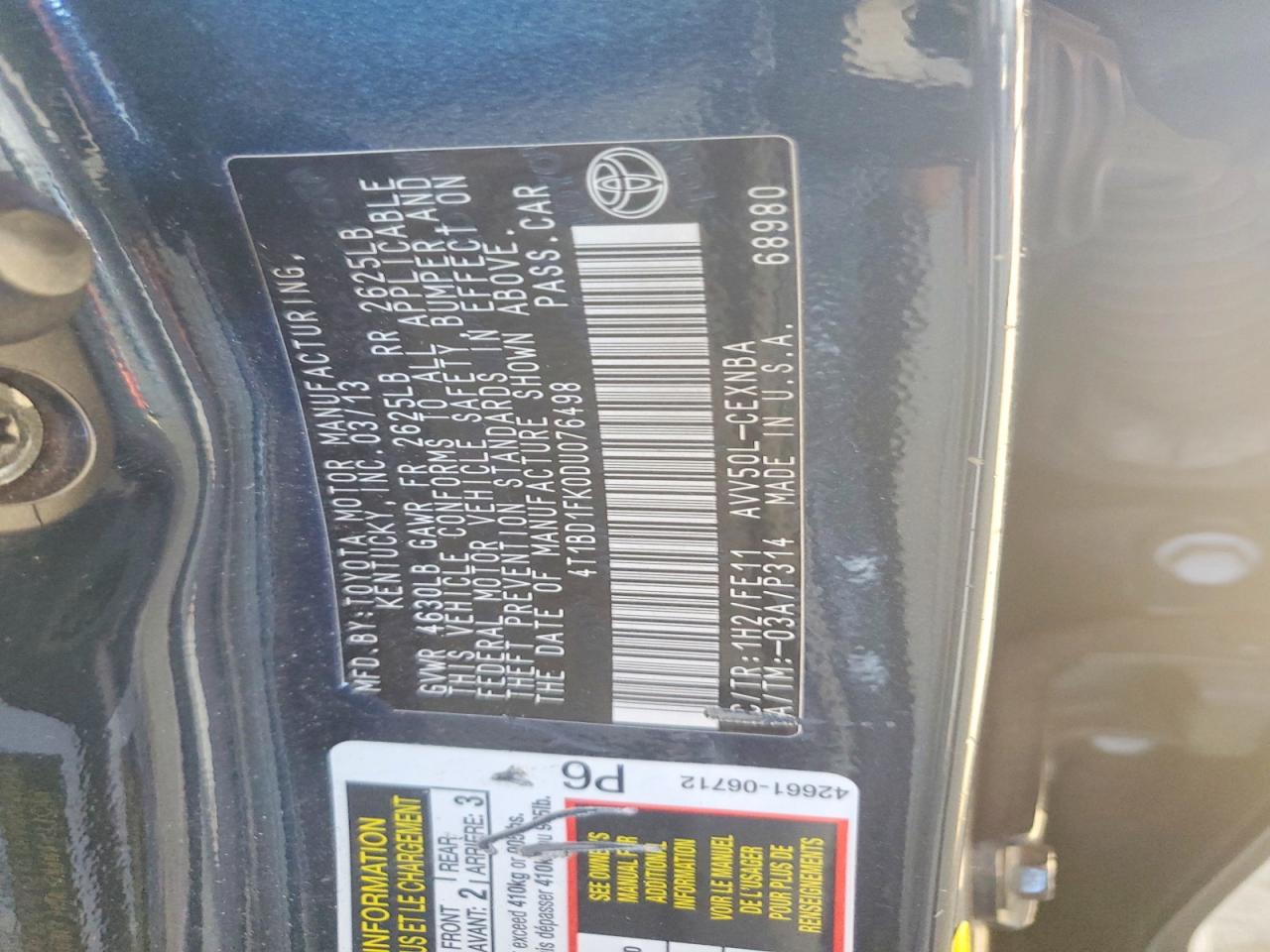 2013 TOYOTA CAMRY photo 12