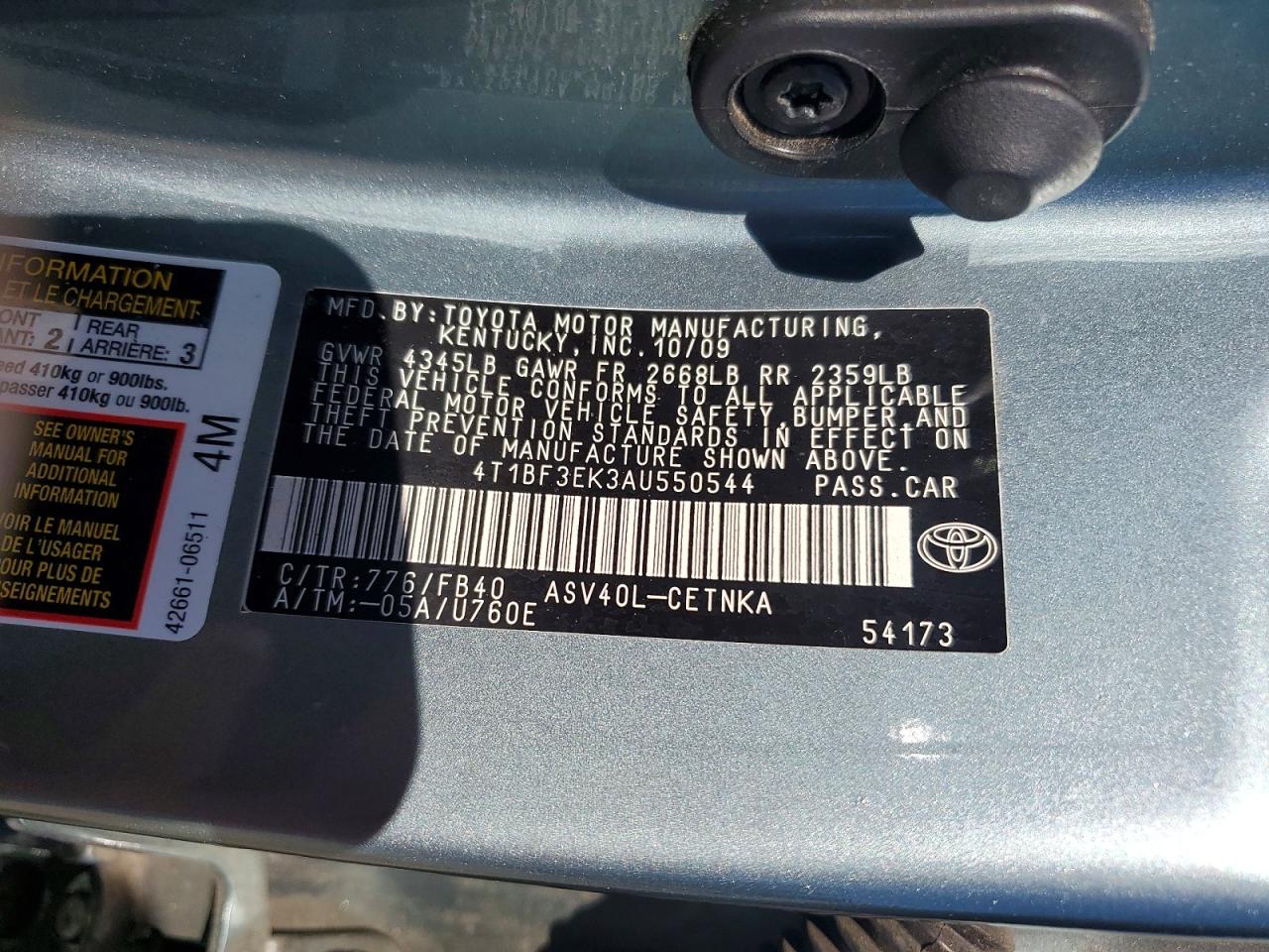 2010 TOYOTA CAMRY BASE photo 12
