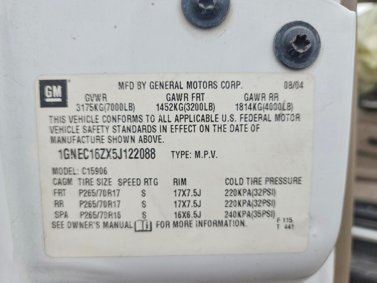 2005 CHEVROLET SUBURBAN C1500 photo 13