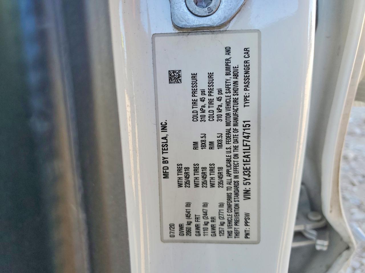 2020 TESLA MODEL 3 photo 12