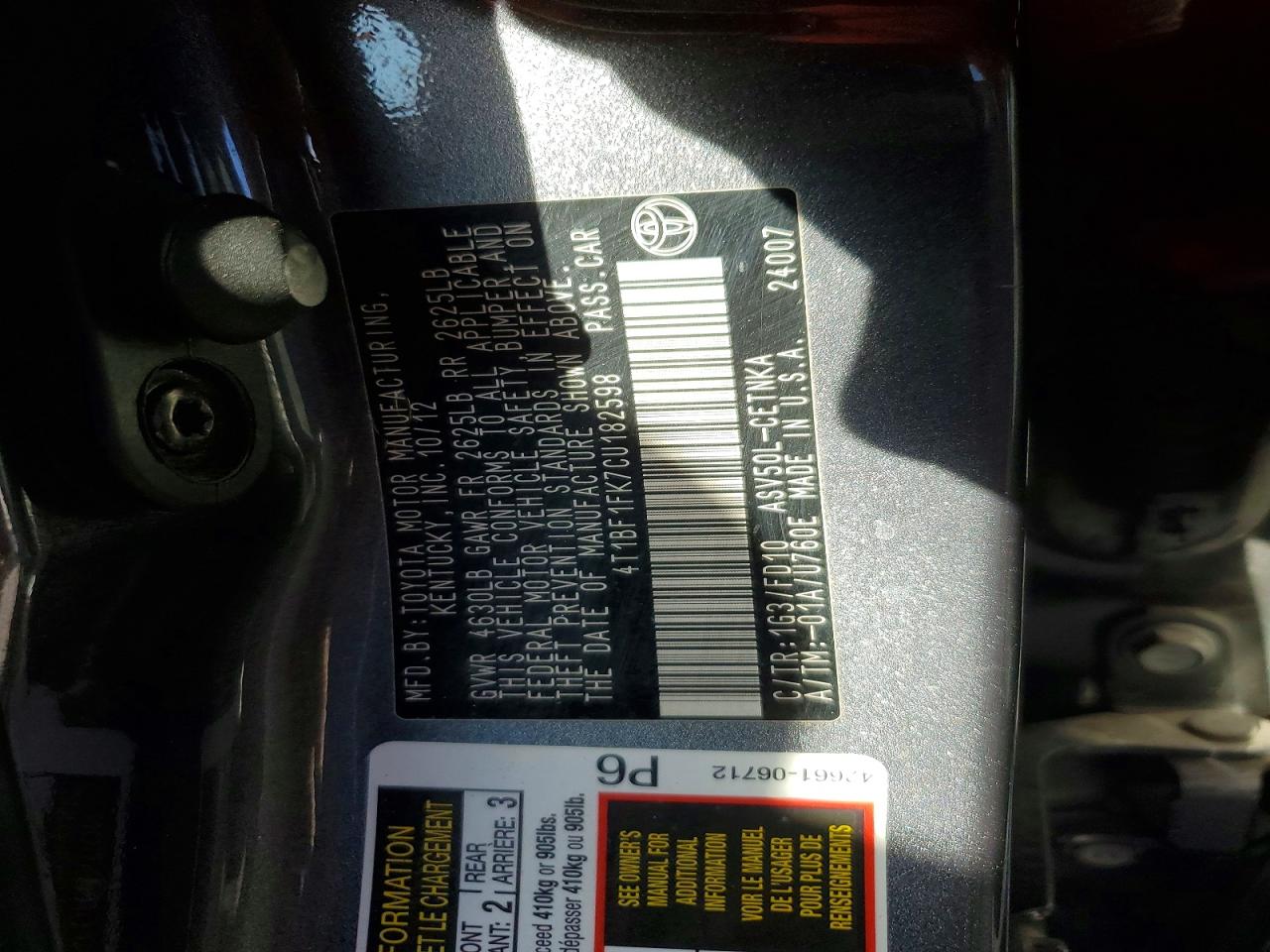 2012 TOYOTA CAMRY BASE photo 34