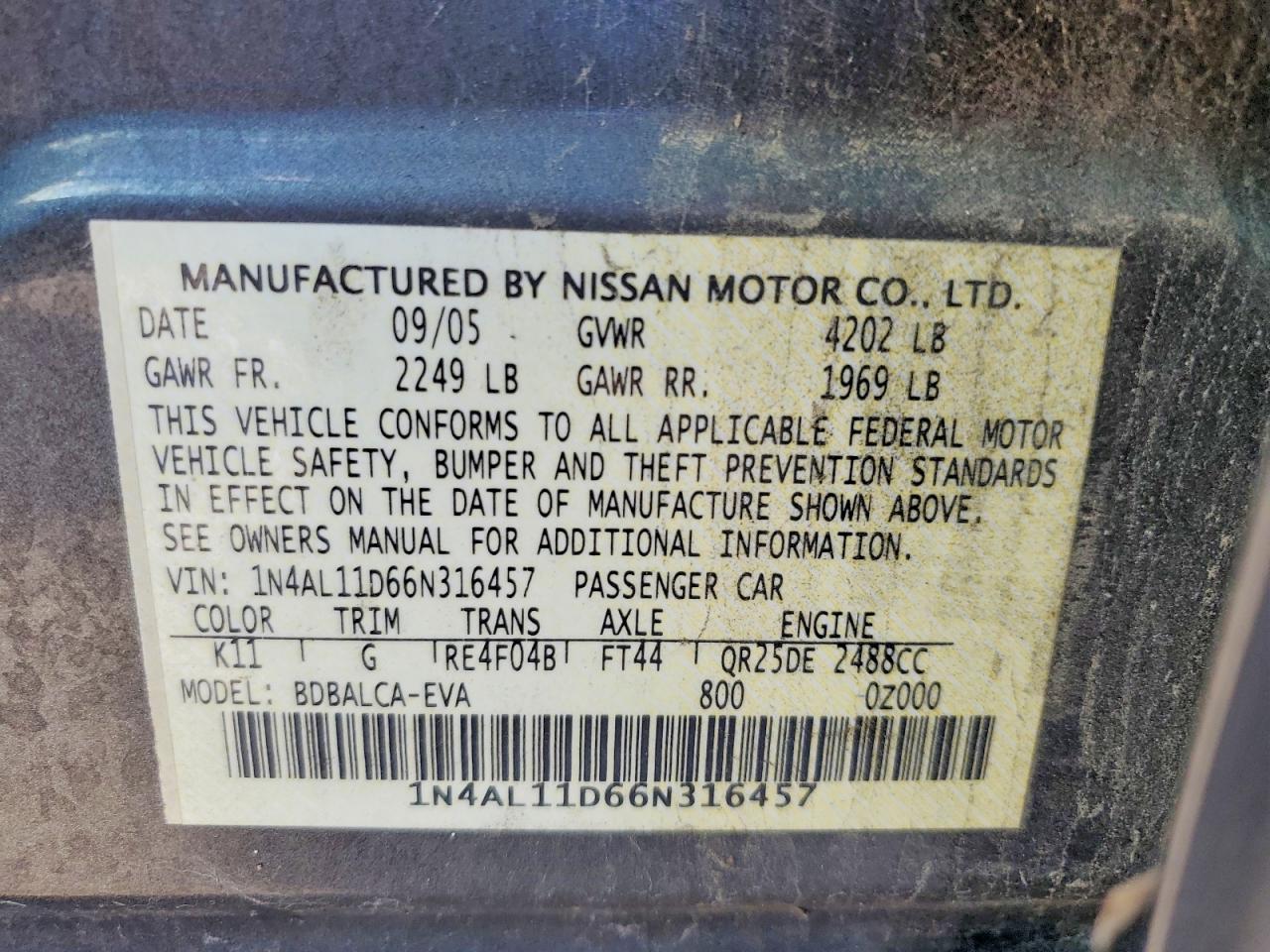 2006 NISSAN ALTIMA S photo 12