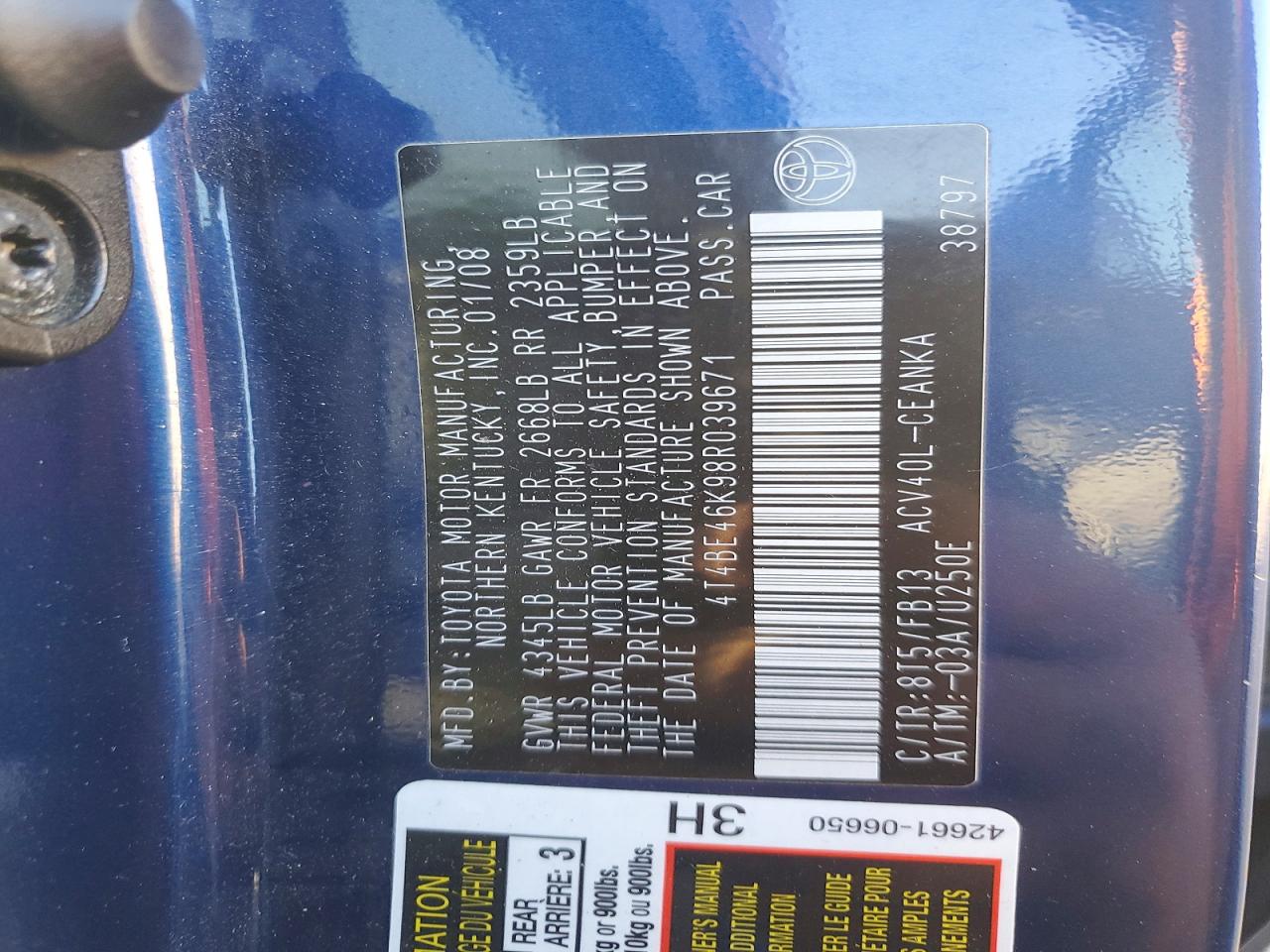 2008 TOYOTA CAMRY photo 12