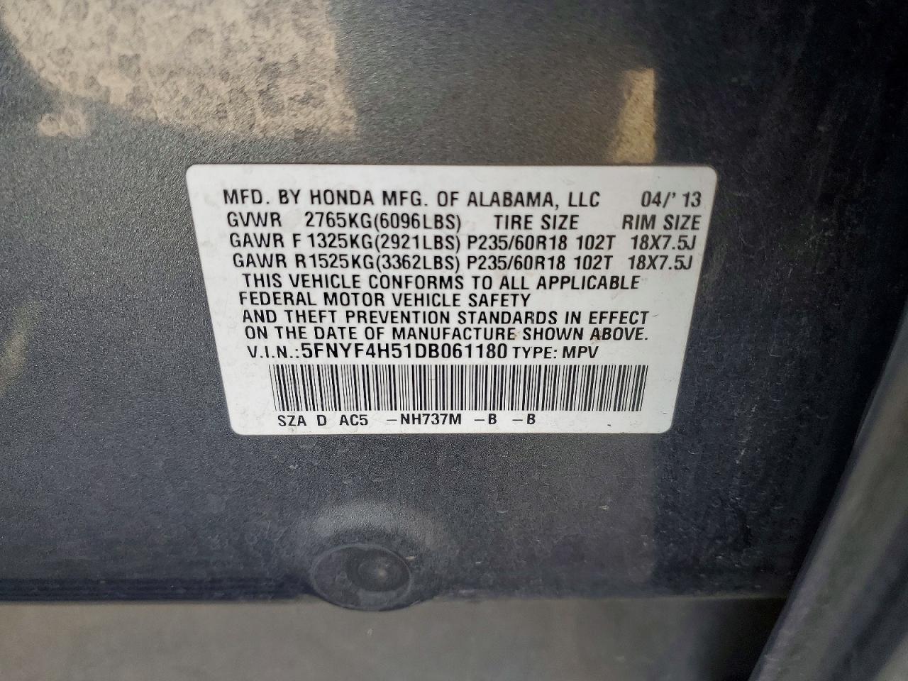 2013 HONDA PILOT EXL photo 25